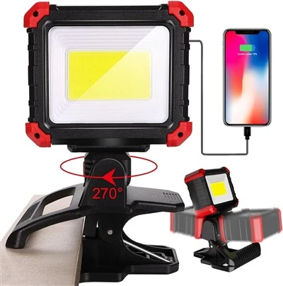 Lampada da lavoro a LED ricaricabile con morsetto
